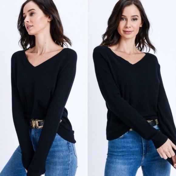 Black V Neck Sweater Top - Picture 2 of 4